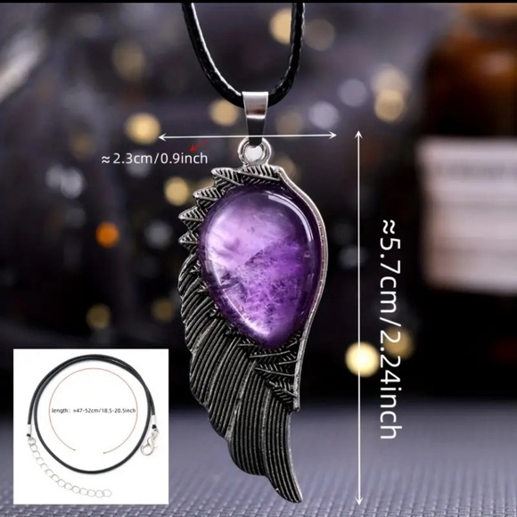 Angel Wing Natural Stone Crystal Gemstone Pendant Necklace - Picture 13 of 14
